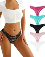 [Hotcom] Women Sexy Lace Thongs G-String Bikini Panties with V Back Nylon No Show Underwear Seamless Low Waist Lingeries