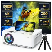 Native 1080P Projector with 5G WiFi Bluetooth and Tripod, 4K Supported Portab...