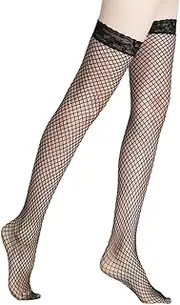 [Zeaicos] Fishnet Stockings for Women, Lace Stocking, Fishnet Hold Up Stockings, Women Lace Net Stockings Lingerie Thigh High, Thigh Hold-Up Elastic Stocking One Size, Black, One size