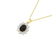 9ct Gold Black Sapphire & .10ct Diamond Oval Pendant in Black