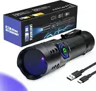 UV Flashlight 365Nm Blacklight ，Mini USB-C Rechargeable LED with Black Mirror, W