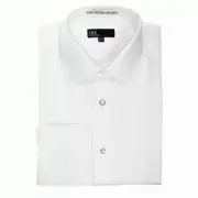 Ike Behar White Laydown Collar Non Pleat Tuxedo Shirt with French Cuffs