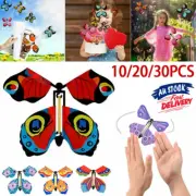 10-30x Fluttering Flying Magic Butterfly Wind Up Toy Flutter Card Prank Birthday