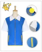 Ash Ketchum Costume Coat Hat Gloves Poke Ball Anime Halloween Costumes H Blue coat 130