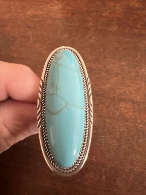 Native American Womens Navajo BluishGreen Turquoise Stunning Large Ring Size 7 B