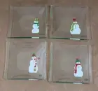 Set of 4 The Pampered Chef Snowmen 6” Appetizer Square Glass Plates #2819 - NIB