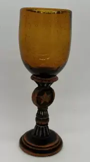 Silverado Gold Amber Texas Star Hand-Blown Stemware Renaissance Style Glass *NEW