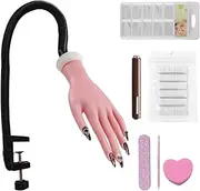 Practice Hand for Acrylic Nails, Flexible Bendable Fake Hand with Bracket, 100 Nail Tips, Fixing Adhesive, 3-Piece Tool Kit and a Cigar Magnet, Perfect for Nail Art Training and Practice (normal)