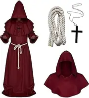 Moosth Medieval Costume Halloween Costumes Men Witch Hooded Robe Cloak Vampire Cape with Hood