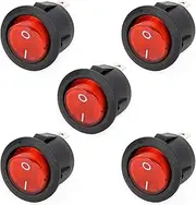 Ruimou 5Pcs AC 6A/250V 10A/125V Mini Round Rocker Switches, SPST 3Pin 2 Position with Red Light Rocker Switch