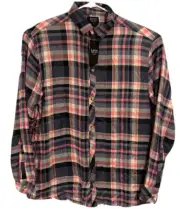 BooHooMan Long Sleeve Longline Viscose Check Button Up Shirt Size Large NWT