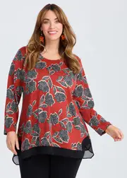 [TS] Taking Shape Foil Delight Snug Top Size 20 in Spicy Orange Print - Plus Size Women's Clothing Spicy Orange Print