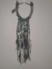 Rustic Horseshoe Bead Feather Fringe Wall Hanging Country Cowboy Decor