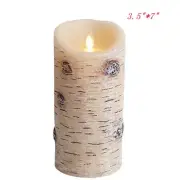 Luminara Birch Bark Rustic Style Moving Flame LED Pillar Timer Candle/Remote