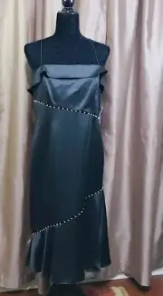 Aidan Aidan Mattox Charmeuse Cocktail Party HOCO Prom Dress Black Midi 12 [c c]