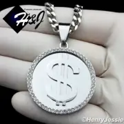 18-36"Stainless Steel 5mm Silver Cuban Chain Cubic Zirconia $ Sign Pendant*110