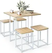 Giantex 5-Piece Dining Table Set for Small Space, Kitchen Dinner Table with 4 Square Stools, Compact Home Dining Set for 4, Dining Room Table Set for Breakfast Nook (Natural)