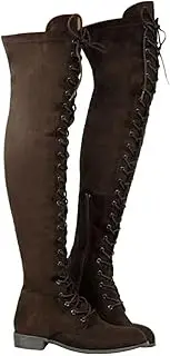 [Gikleihwy] Women's Over The Knee Thigh High Boots Lace up Zip Suede Chunky Heel Platform Knight Boots Fashion Wide Width Stretchy Long Riding Tall Boots(Brown,5.5 US)