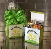 Get Well Soon Chocolate Hershey's Miniature Bars Gift Basket-Box With Green Bow