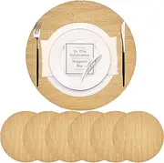 [pigchcy] Round 15" Water-Resistant Placemats Set of 6, Premium Faux Leather Placemats PVC Easy Clean Table Mats for Hotels Outdoor Dining, Wedding Decor (Golden Beige)