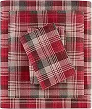 Woolrich Cotton Sheet Set Cottage Charms Print, 100% Cotton Flannel Sheets Warm & Fuzzy Bedding Set Queen Size Sheets, Fitted Pocket Fits Up to 14" Mattress, Queen Red Plaid, 4 Piece