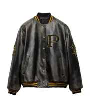 Leather bomber jacket with patch IT42 black