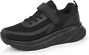 [Tobfis] Boys Girls Kids Arch Support Tennis Athletic Running Shoes Breathable Lightweight Strap Casual School Walking Sneakers(Toddler/Little Kid/Big Kid), Black, 2 Little Kid
