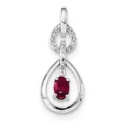 14k White Gold Real Diamond and Ruby Dangle Pendant