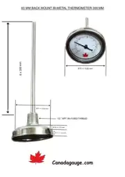 Canadagauge 2.5" dial thermometer all SS cent-bk mt 300 degC/550 degF 1/2"NPT