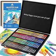 Oil Pastels, 100 Pieces Deluxe Wooden Pastels Art Supplies Set with Blessing, 3-Color Sketch Pad Included, Creative Gift Box for Kids Artists Adults Beginners - Being Happy Never Goes Out of Style