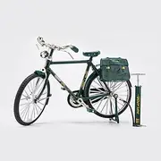 2023 DIY Retro Bicycle Model Ornament for Kids, 1:10 Simulation Mini Bicycle Model Scale Kit with Inflator and Briefcase, Finger Bike Models Toys, Creative Iron Art Tabletop Ornament Toys (B-Green)