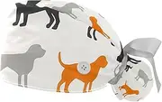 [YTYVAGT] 2-Pc,Gourd-Shaped Working Cap,Fisherman Hat with Buttons and Cotton Sweatband,Dog Silhouette Floral