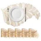 Leaf Shaped Placemats Set of 6 Metallic Vinyl Pressed Placemat, Gold