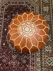 Bohemian Ottoman Footstool Leather Round Pouf Moroccan Pouffe