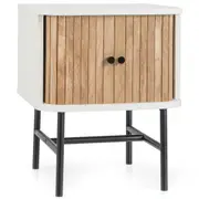 Giantex Modern Nightstand Bedside Storage Table w/Sliding Doors & Metal Legs Floor Side Table Bedroom White