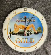 P-51 Mustang Airplane Wall Clock / AMERICAN GOLD / MADE IN USA 14"