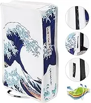 PlayVital Vertical Dust Cover for ps5 Slim Disc Edition(The New Smaller Design), Nylon Dust Proof Protector Waterproof Cover Sleeve for ps5 Slim Console - The Great Wave