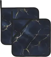 Dark Blue Marble Potholders BBQ Pot Holders for Heat Resistant Potholder, Hot Pads,Cooking Baking(2-Pack)