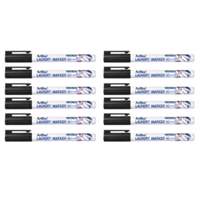 12pc Artline 750 0.7mm Line Width Laundry/Linen/Clothing Bullet Nib Marker Black