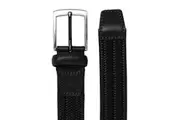Jeff Banks Mens Woven Stretch Belt w Soft Brushed Metal Buckle Black