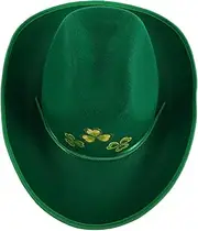 [LIFKOME] St. Patrick's Day Cowboy Hat Men Women Green Wide Brim Felt Western Hat for Celebration