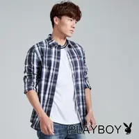 在飛比找momo購物網優惠-【PLAYBOY】兔頭LOGO格紋襯衫(藍色)