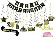 Retirement Decorations Kit - Happy Retirement Banner, Sash, Theme Card, Hanging Swirls, Streamers, Cake Topper - Party Supplies for Men and Women