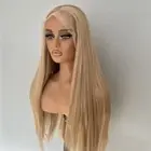 Frontal T Lace Wig Heat Resistant Hair Natural Ash blonde Long Straight