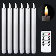 Flameless White Taper Candles Flickering with 10-Key Remote, Battery Operated Led Warm 3D Wick Light Window Candles Real Wax Pack of 6, Christmas Home Wedding Decor (White)