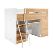 Mario Loft Bed with Cabinet and Desk - White Natural