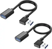 2 Pack Right Angle USB 3.0 Extension Cable, tunghey Right Angle USB 3.0 Male to Female Extender Cord, Compatible Flash Drives, Keyboard, Scanners (0.3m)