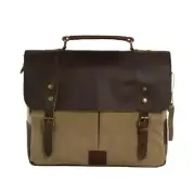 Handmade Waxed Canvas & Leather Satchel Messenger Bag - Khaki/Coffee
