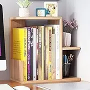Hbluefat Small Desktop Shelf Organizer, Mini Wood Bookshelf Storage Rack, Multi-Functional Countertop Display Bookcase for Home Office School (Wood)