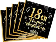 40 PCS 18th Birthday Napkins Black and Gold 18 Years Old Birthday Decorations for Boys Girls 18th Birthday Beverage Dessert Cocktail Party Supplies 2-Ply
